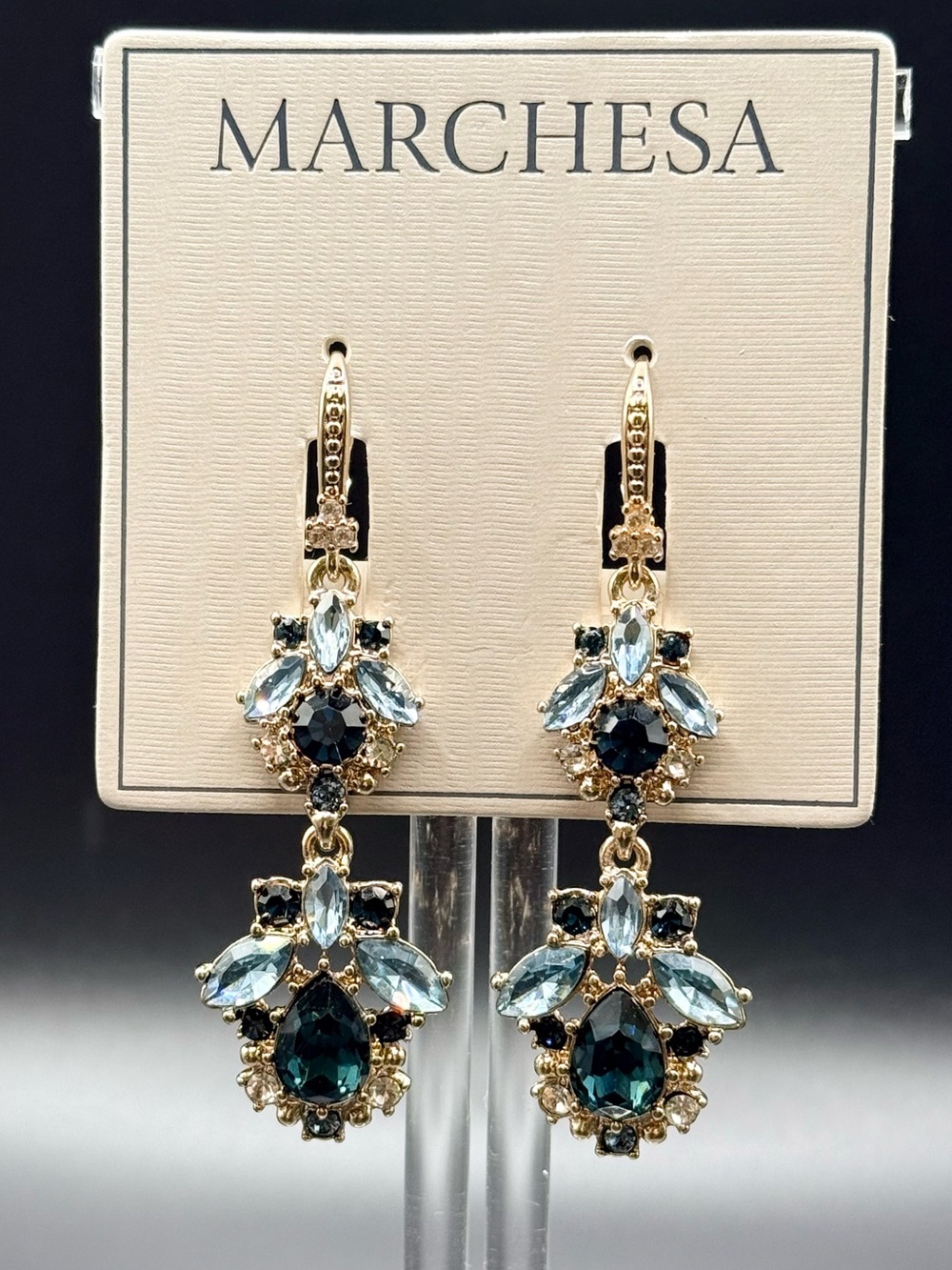 Marchesa Mixed Cut Crystal & Stone Double Drop Gold-Tone Earrings